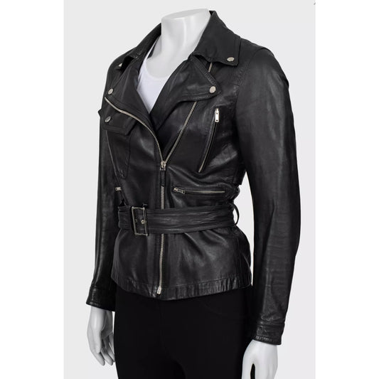 Gucci Black Leather Belted Jacket - Size IT40 / S Pre-owned
