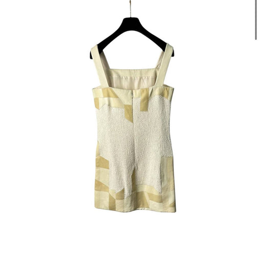 Chanel Spring 2010 Beige Tweed Leather Parts Dress Sz.38 Pre-Owned