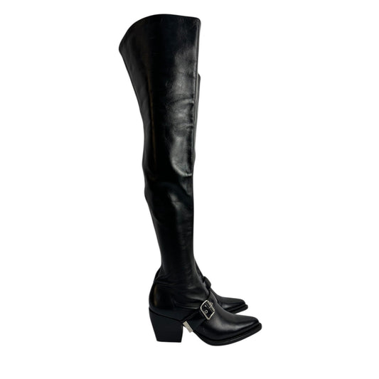 Chloe Leather Over-the Knee Buckle Block Heel Boots Sz.36.5 Pre-owned