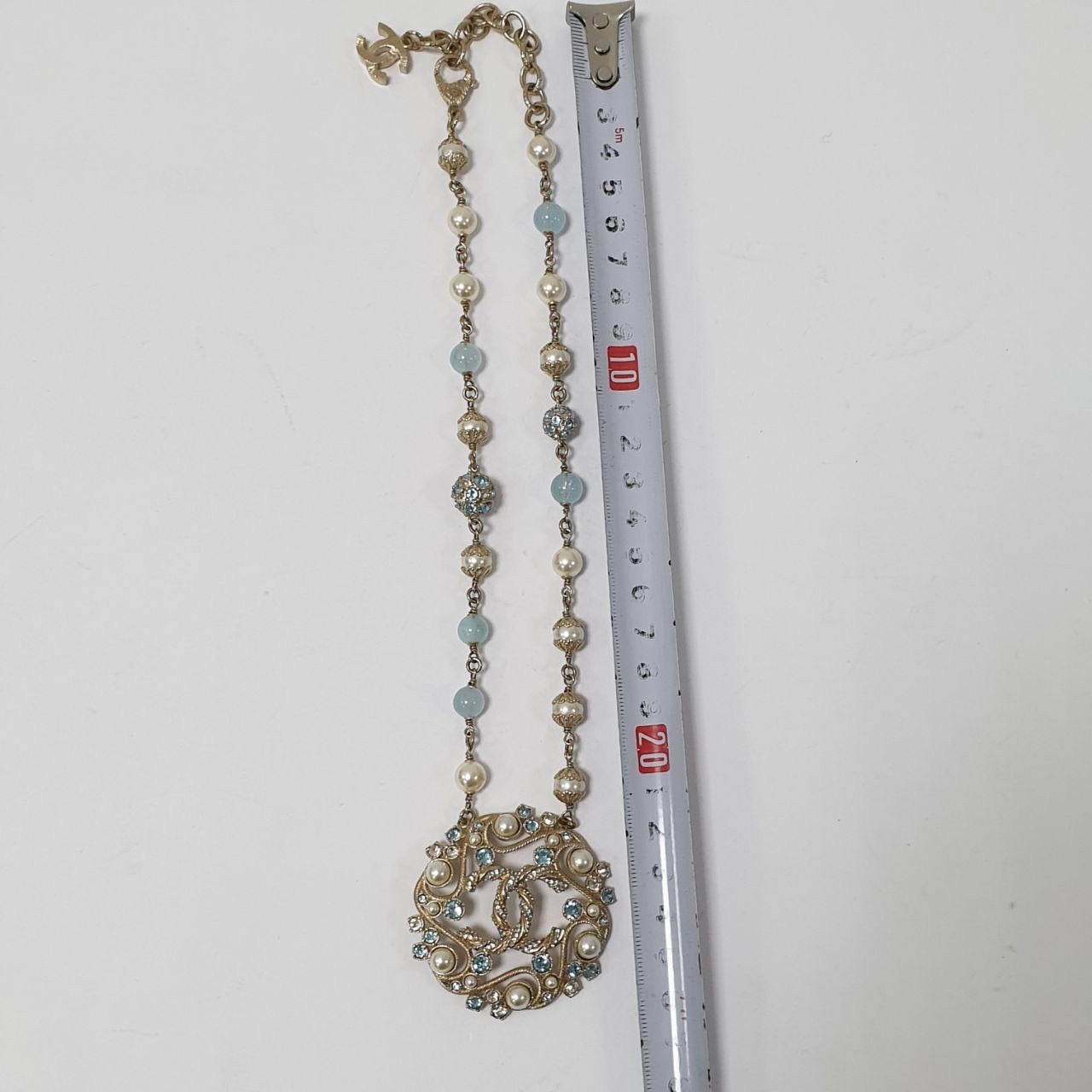 Chanel B19 Aquamarine Resin & Pearls Necklace Pre-owned