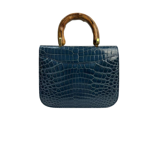 Mauro Volponi Blue Crocodile Leather Top-Handle Bag Pre-owned