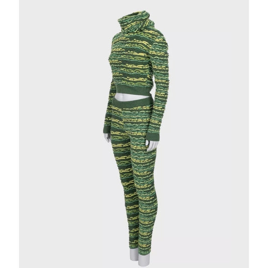 Chanel Green Cashmere Cowl Top Pant Suit Set EU36/S Pre-owned