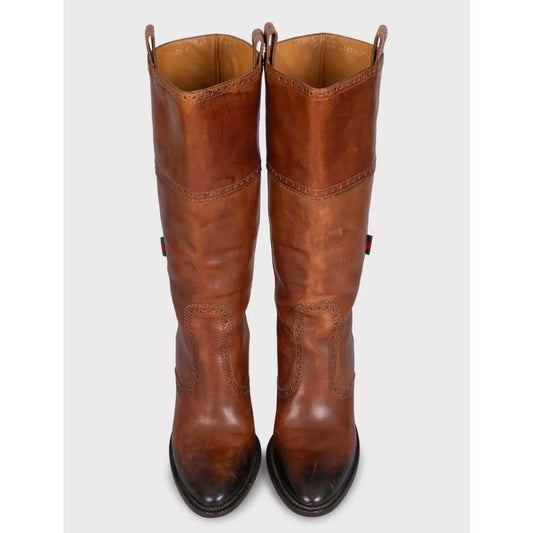 Gucci Brown Leather Logo Boots - EU 37 Pre-owned
