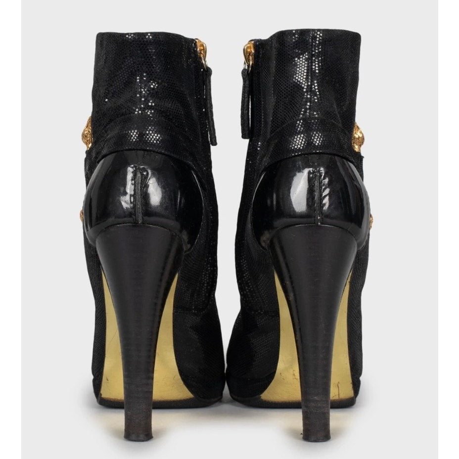 Roberto Cavalli Black Leather Ankle Boots Sz.38.5 pre-owned