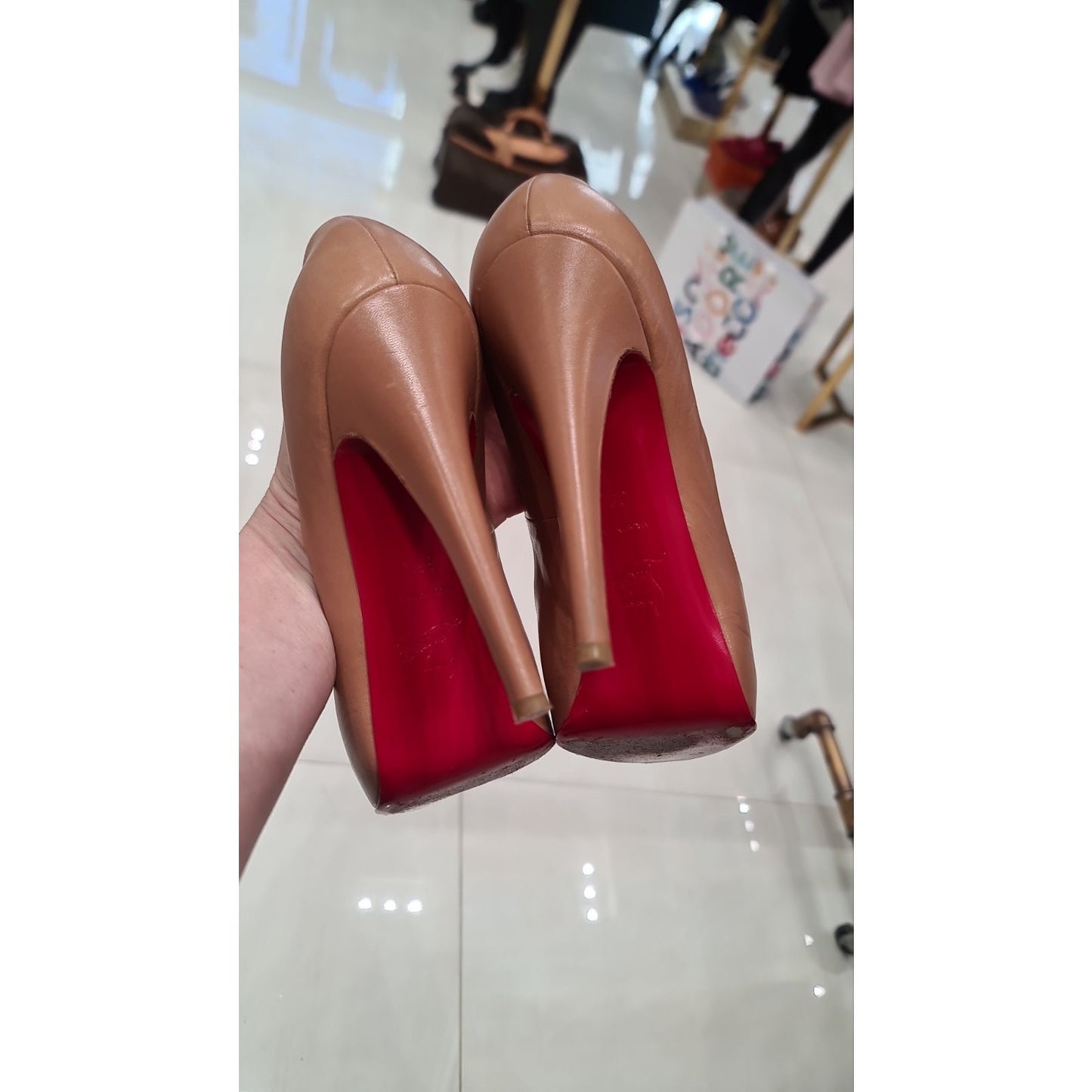 Christian Louboutin Very Prive Brown Leather Heels Sz.38.5 pre-owned