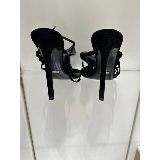 Gucci Becky Black Suede Fringe High-Heel Sandals Sz.38 Pre-owned