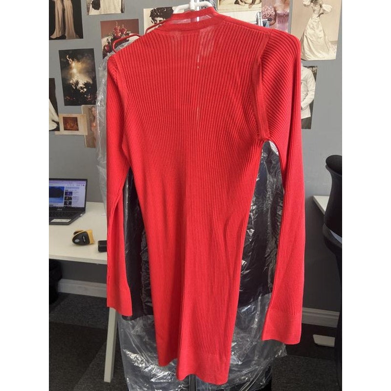 CHANEL Red Silk Cotton Blend Fitted Long Cardigan FR 38 M Pre-owned