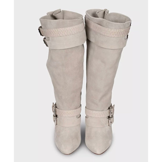 NWOB Christian Louboutin Gray Suede Python Boots Sz 40 Pre-owned