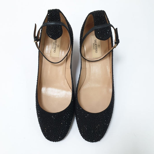 Valentino Garavani D’Orsay Black Suede Rhinstone Pumps Heels Sz.38.5 Pre owned