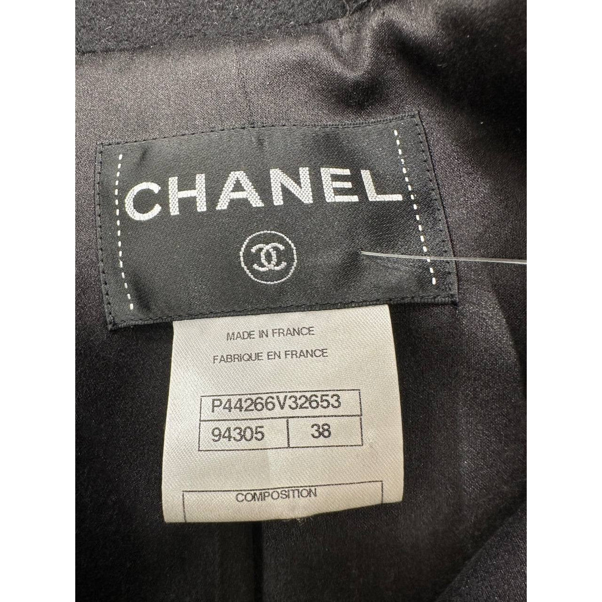 CHANEL Black Wool Coat A-Line Double-Breasted Sz. 38 Pre-owned