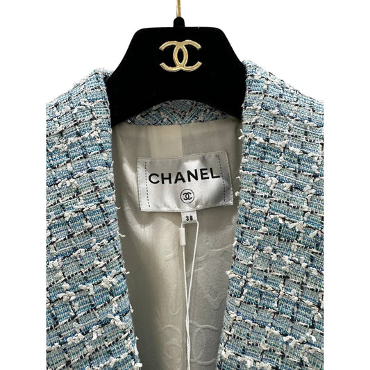 CHANEL Light Blue Multicolor Tweed Blazer Sz.38 Pre-owned