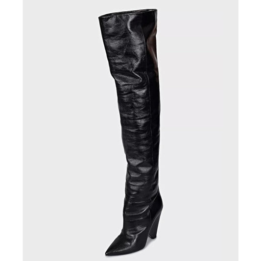 Saint Laurent Niki Black Leather Wedge Over-the-Knee Boots Sz.38