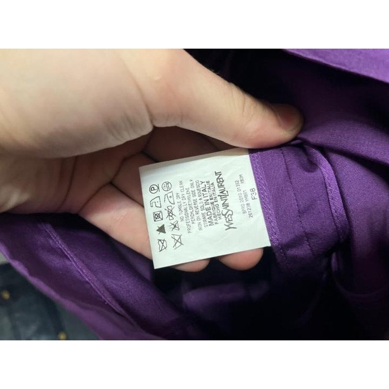 NWT Vintage YSL Purple Cotton Silk Fitted Dress FR 38 M Pre-owned