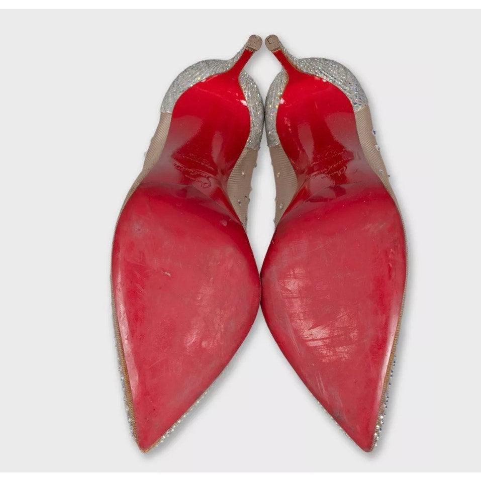 Christian Louboutin Beige Crystal Mesh Pumps - Size 37.5 Pre-owned