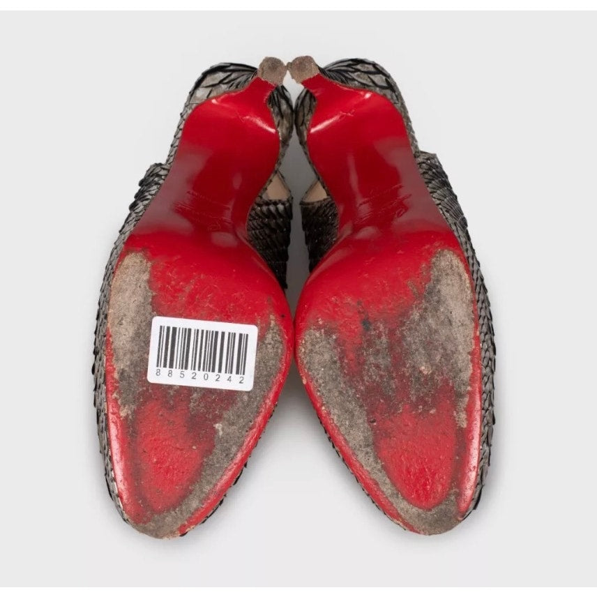 Christian Louboutin Silver Lambskin Slingback Heels Sz.37 pre-owned