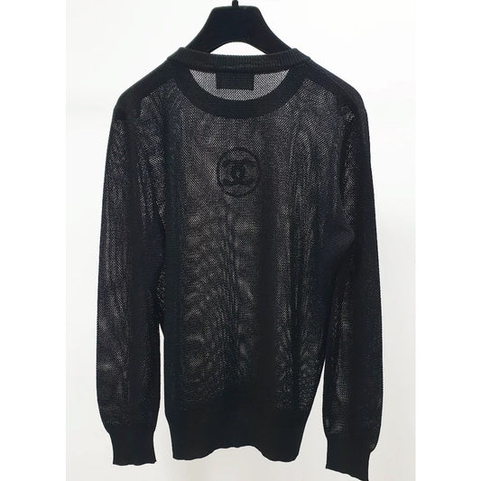 Chanel Black CC Logo Jumper with Net Sleeves - Size S Pre-owned