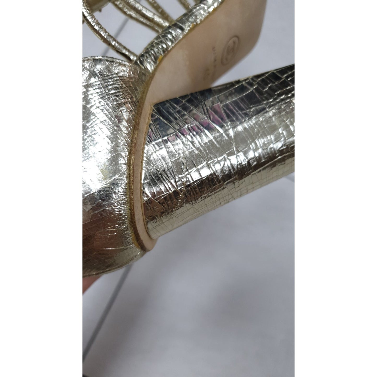 Chanel Gold Leather Camellia Ankle Strap Sandals - Size 40 pre-owned