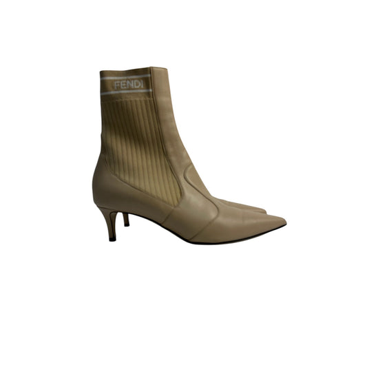 Fendi beige ankle boots with stretch-knit panel Sz.38 Pre-owned