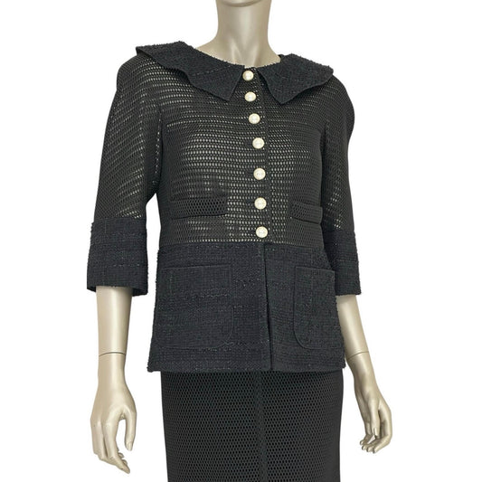Elegant Chanel Black Tweed Skirt Suit - Sz 38/40 Pre-owned