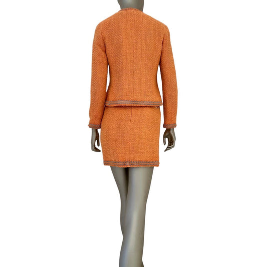Chanel Iconic Vintage Orange Tweed Skirt Suit - Sz 40 Pre-owned