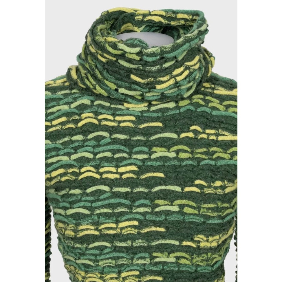 Chanel Green Cashmere Cowl Top Pant Suit Set EU36/S Pre-owned