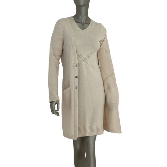 Chanel Knit Two-Piece Cashmere Dress & Cardigan Set Sz.38 Pre-owned