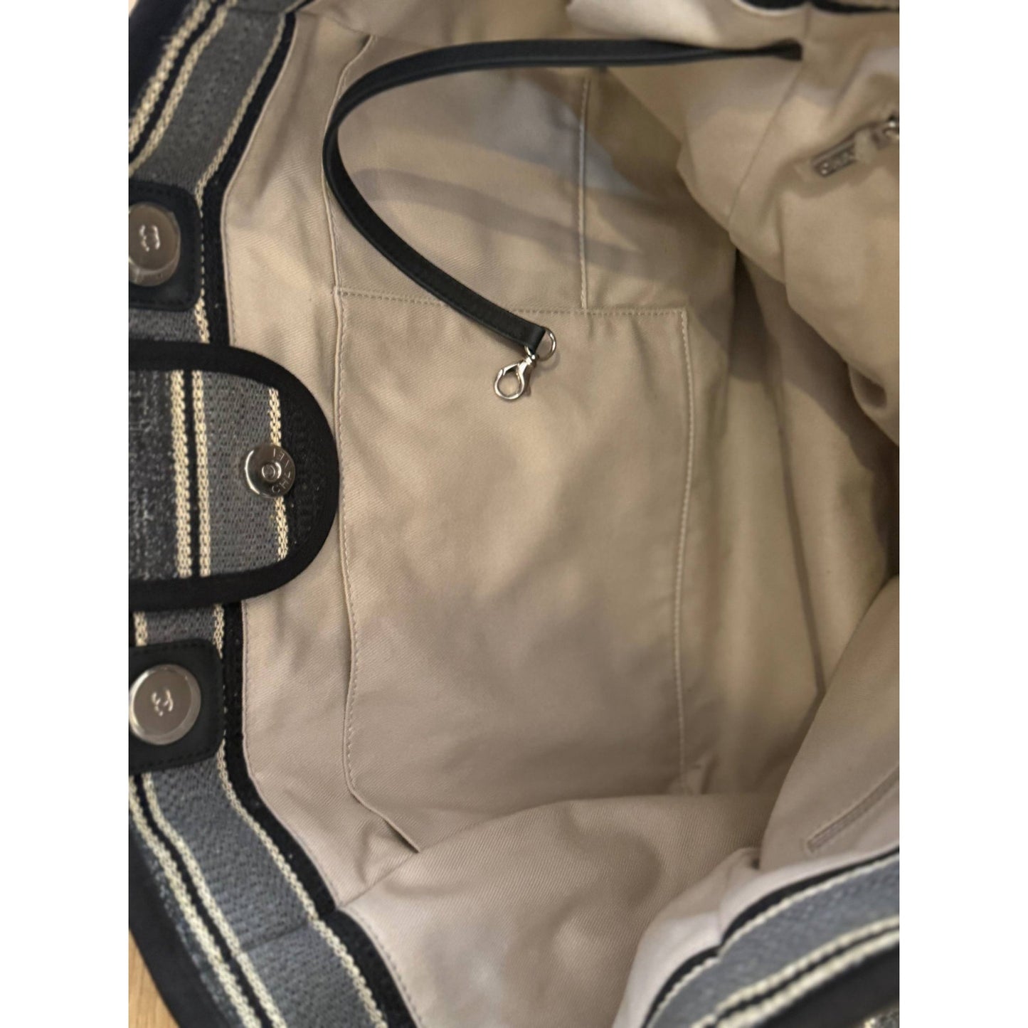 Chanel Deauville Striped Cloth Large Tote Bag Pre-owned