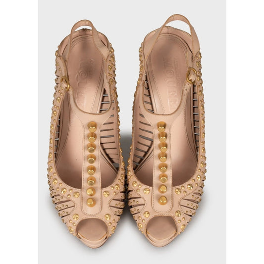 Alexander McQueen Pink Leather Gold Details Sandals Sz.37 Pre-owned