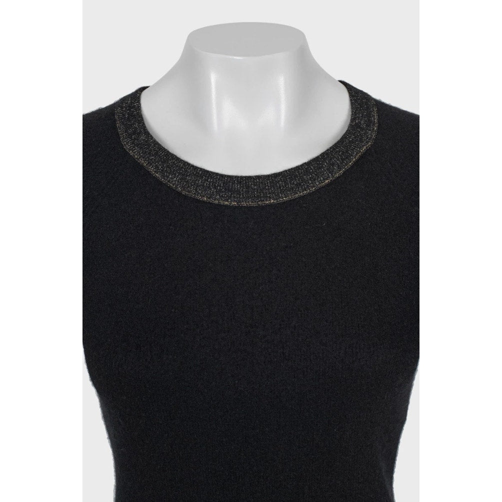 Chanel Black Cashmere Gold Trim Dress Sz.44 Pre-owned