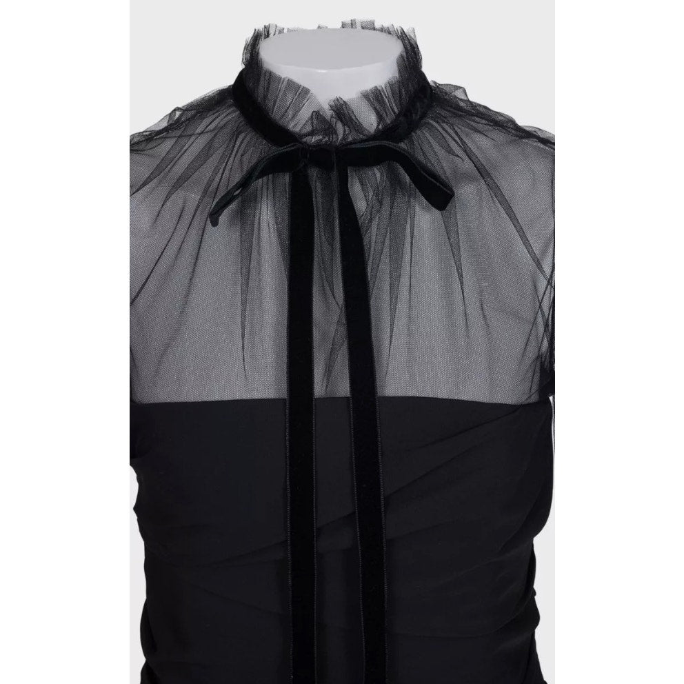 Khaite Black Silk Cocktail Dress with Sheer Sleeves XS pre-owned