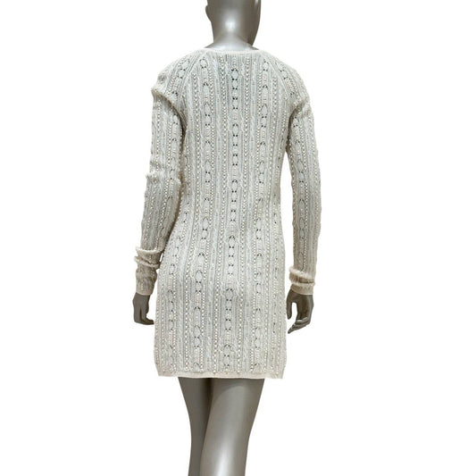 Elegant Chanel Knit Cream Wool Blend Dress Sz.40 Pre-owned