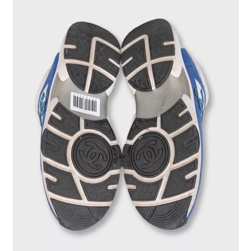 CHANEL Suede Textile CC Logo Sneakers Black White EU 38.5 Pre-owned