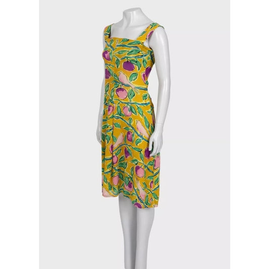 NWOT Dolce & Gabbana Yellow Silk Printed Dress - Size S Pre-owned
