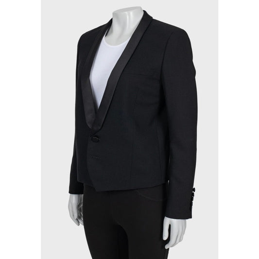 Saint Laurent Black Wool Satin Lapels Jacket Sz.40 pre-owned