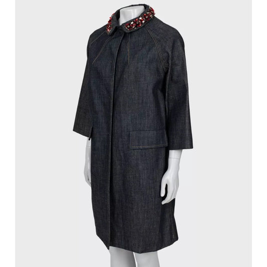 Miu Miu Blue Denim Rhinestone Embellished Coat Sz.42/M Pre-owned