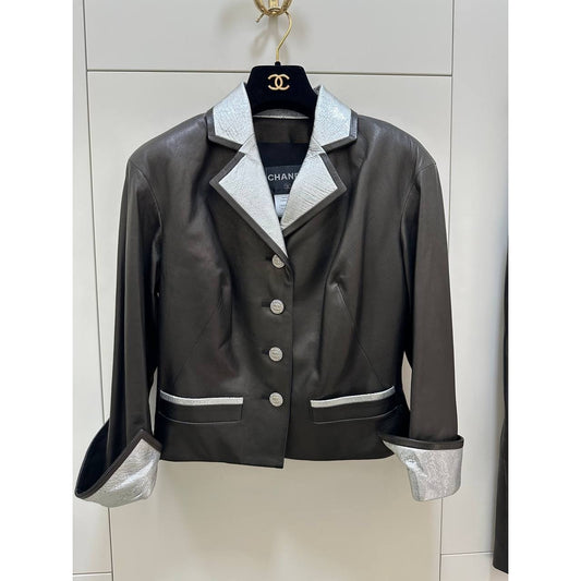 Chanel Black Lambskin Leather Two-Piece Suit Set Sz.40/36 Pre-owned