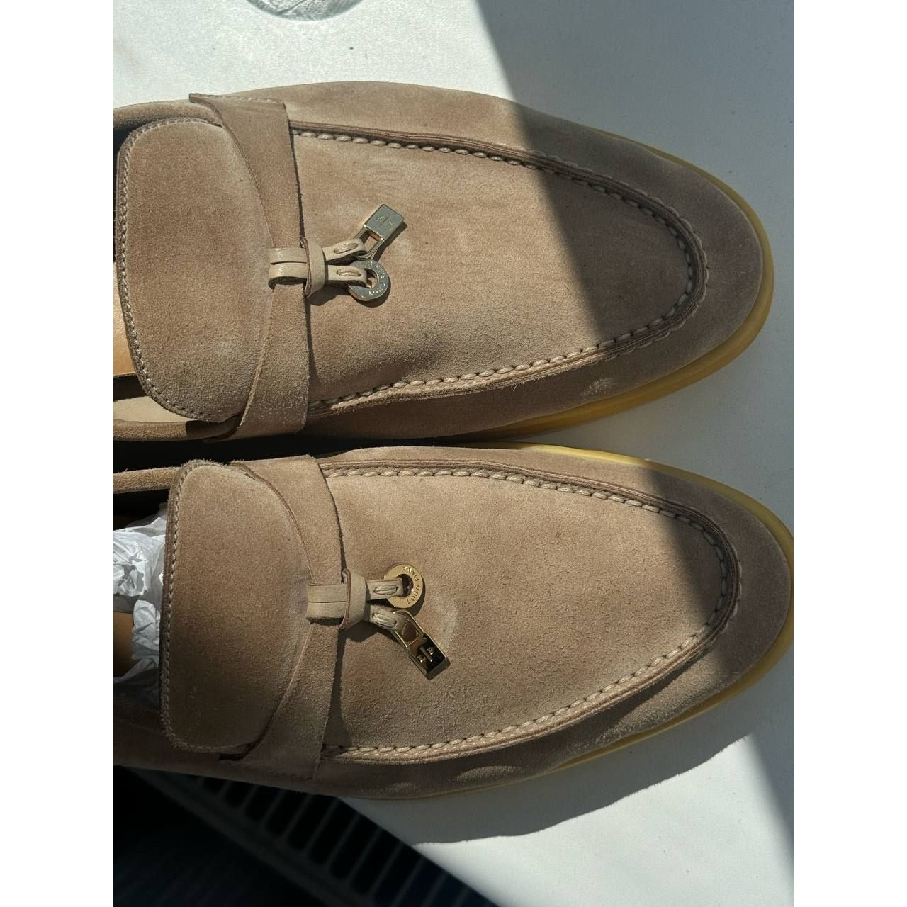 Loro Piana Summer Charms Walk Beige Suede Loafers Sz. 40 pre-owned