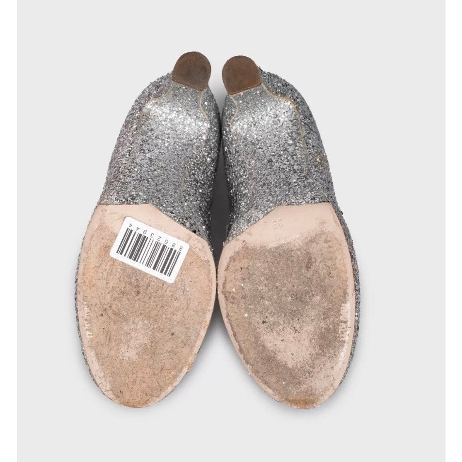 Miu Miu Silver Glitter Block Heel Shoes - Size 39 Pre-owned