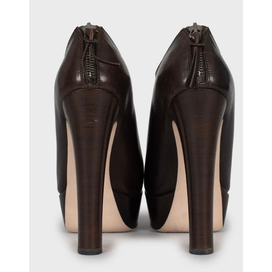 Miu Miu Brown Leather Zip-Up Block Heel Shoes Sz.35 Pre-owned