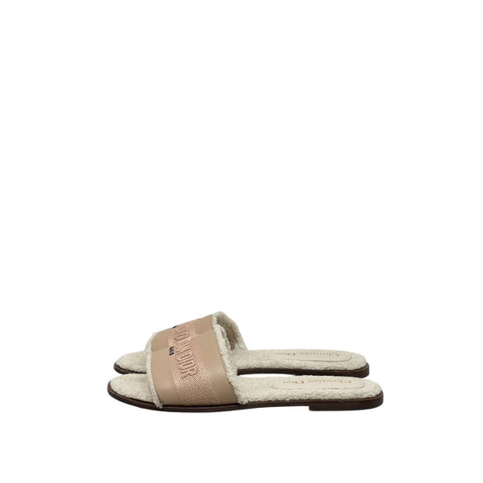 Christian Dior Dway Beige Suede Shearling Flat Sandals 37 pre-owned