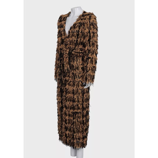 Balmain Long Black Cardigan with Luxurious Gold Fringe Sz.38 pre-owned