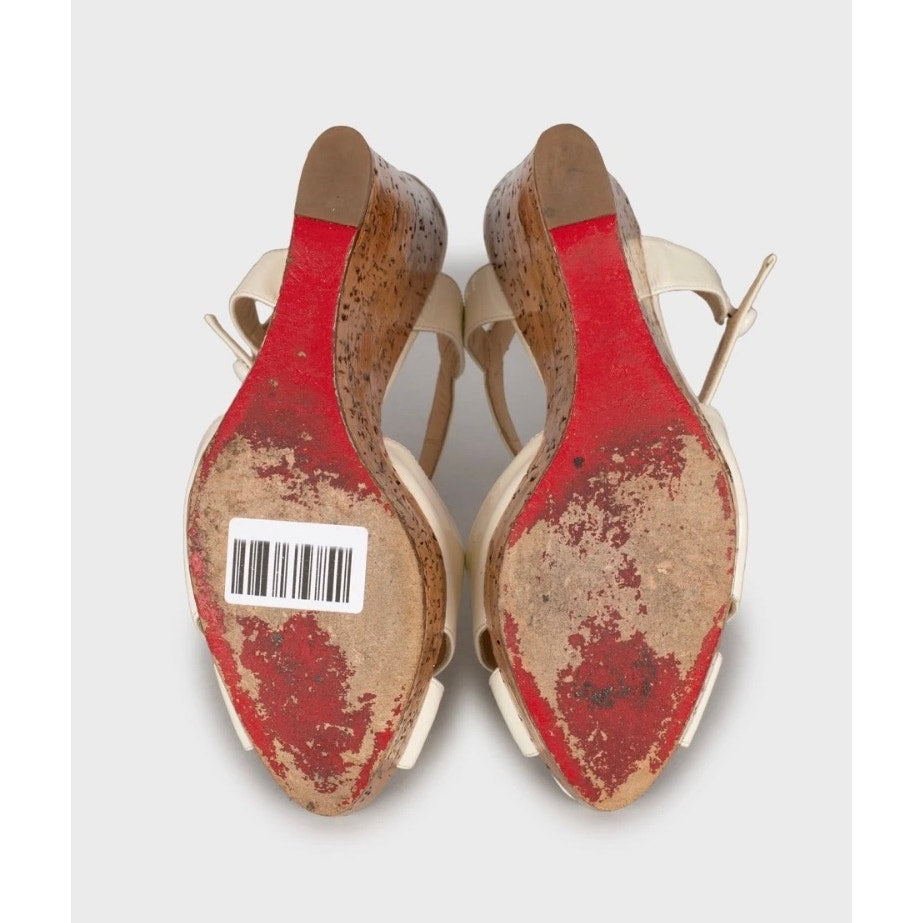 Christian Louboutin White Leather Wedge Sandals Sz.40 Pre-owned