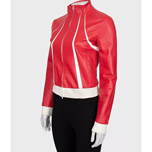 Valentino Red Leather Contrast Details Jacket Sz.42 Pre-owned