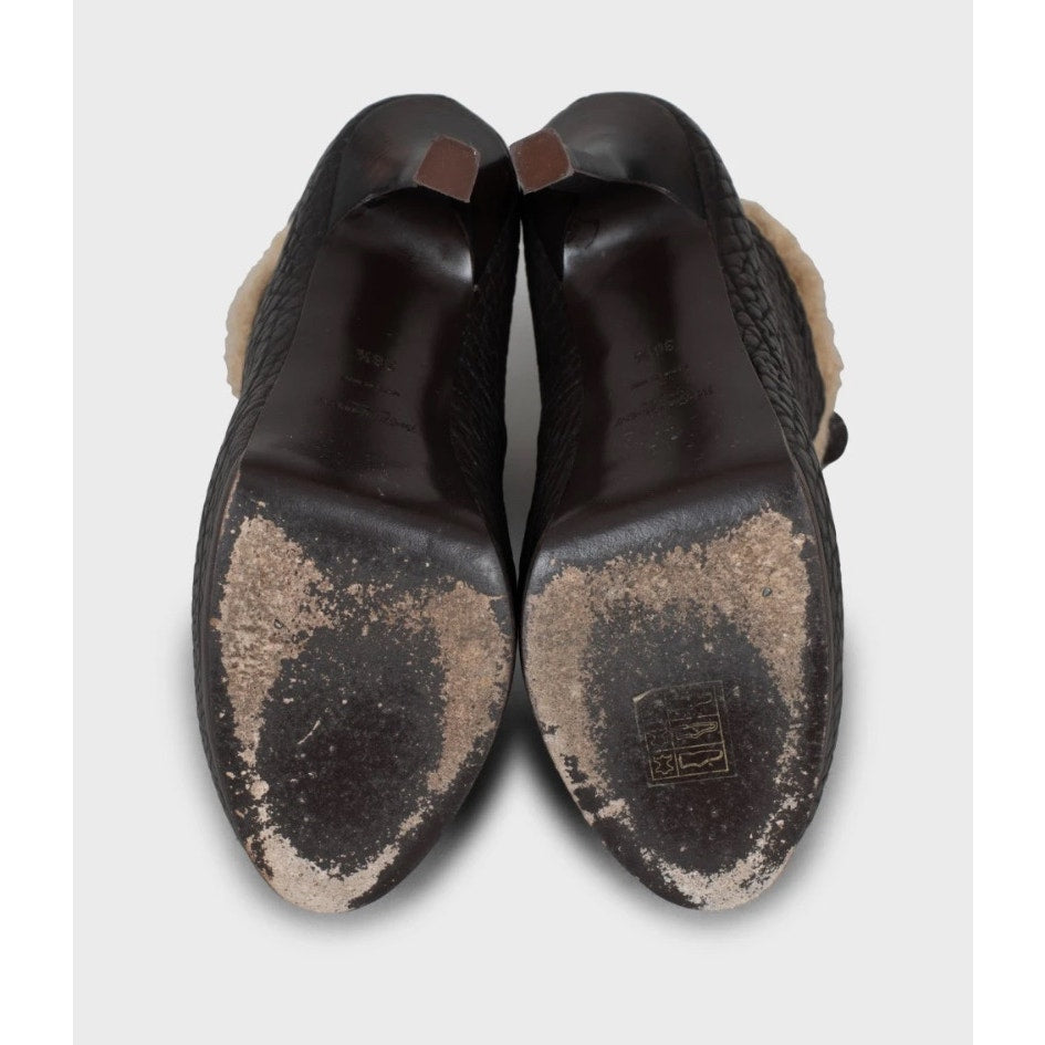 Saint Laurent Brown Leather Fur Trim Ankle Boots - 38.5 pre-owned