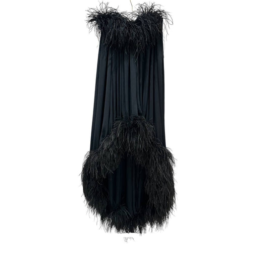 Saint Laurent Paris Bustier Black Silk Feather-Trimmed Dress Sz.38 Pre-owned