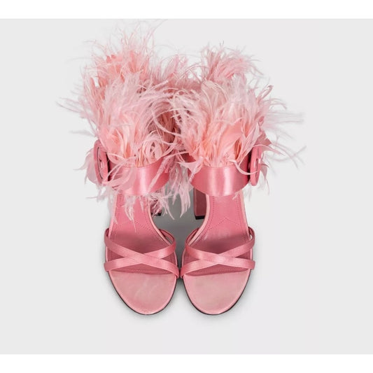 Prada Feather-Embellished Textile Sandals Sz.40 Pre-owned