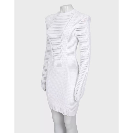 Balmain White Perforated Knit Bodycon Dress Gold Zip Size 36/ S Pre-owned