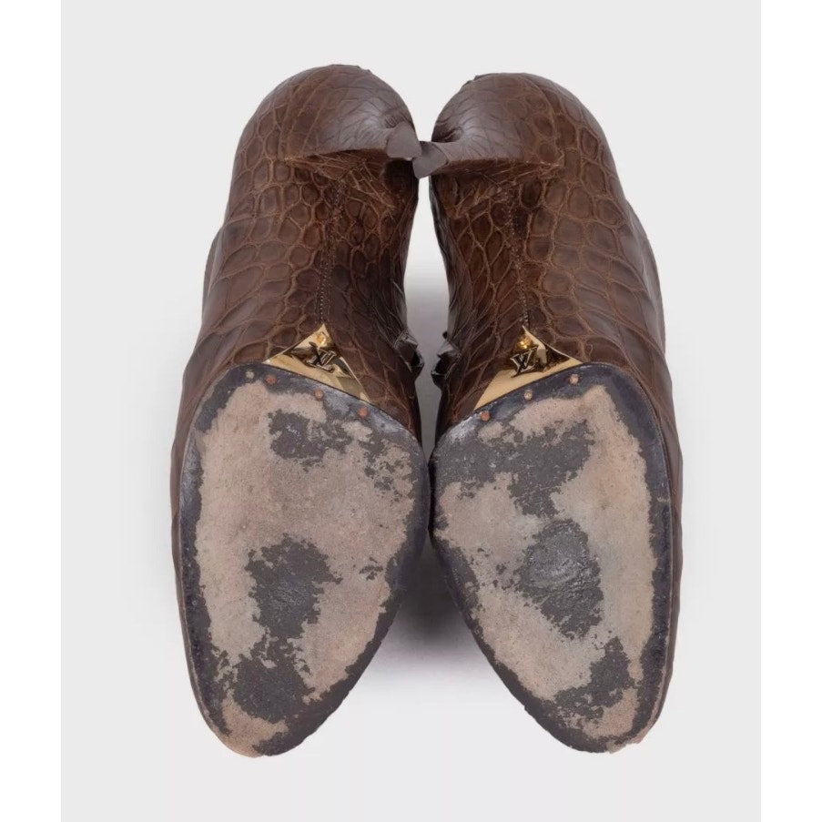 Louis Vuitton Brown Embossed Leather Ankle Boots Sz 40 Pre-owned