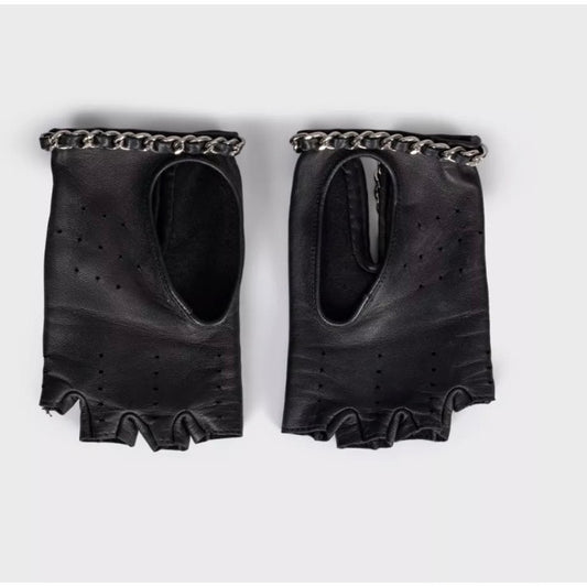 Chanel Black Leather Fingerless Gloves Mittens - Size 7 Pre-owned