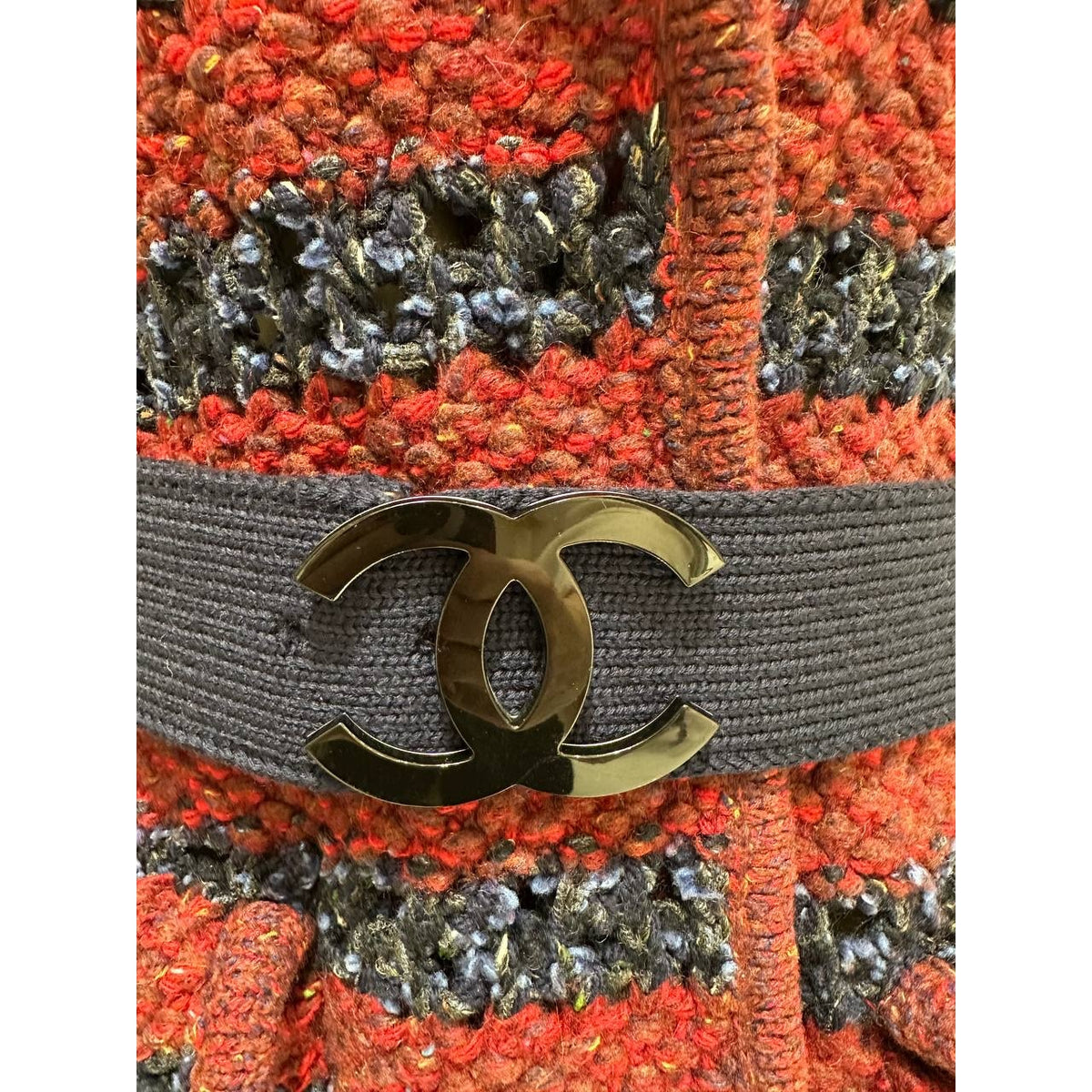 Chanel 2017 Bouclé Striped Coat with CC Buckle Sz.44 Pre-owned